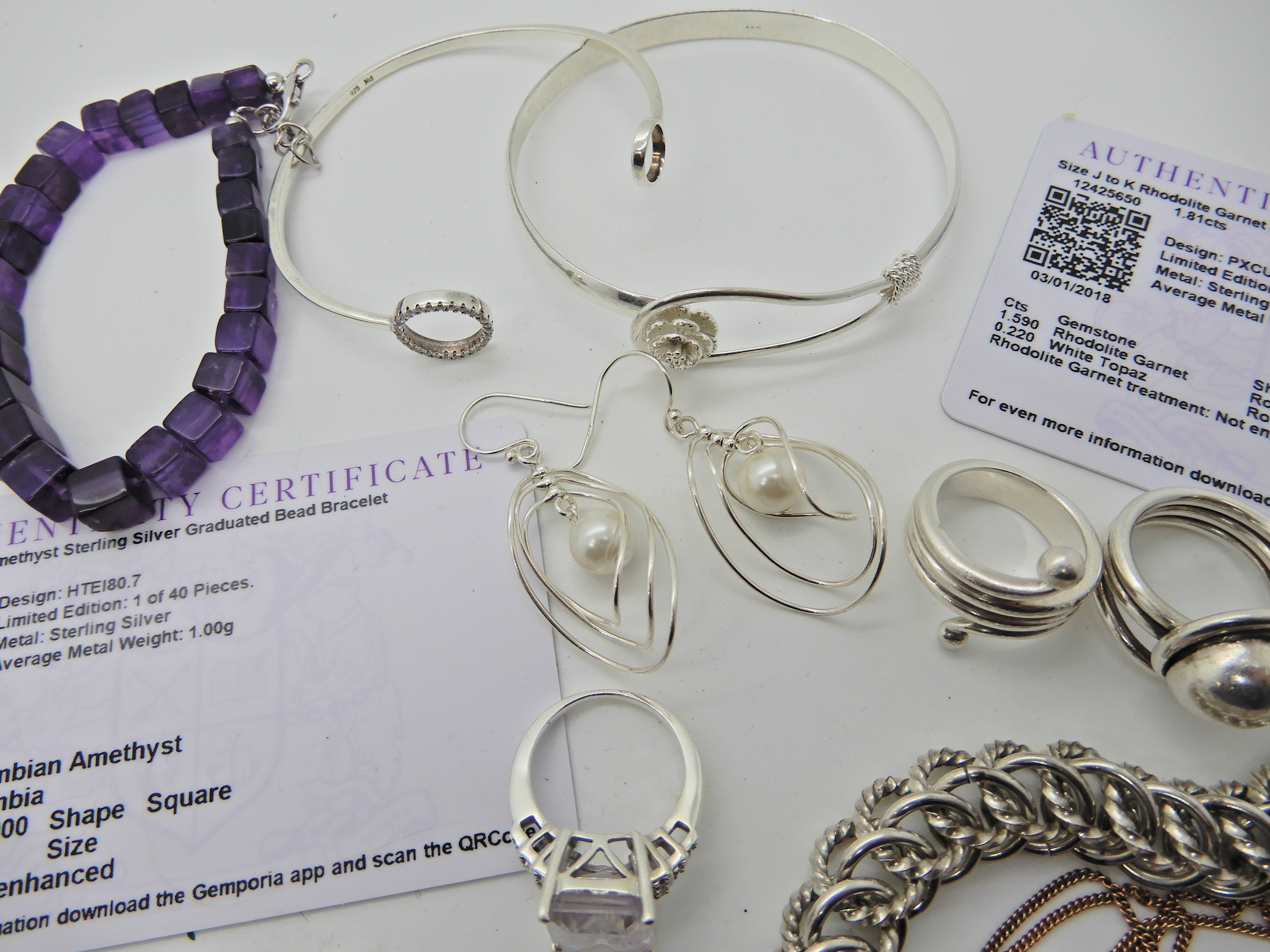 A collection of silver gem set jewellery to include amethyst items, with three Gemporia certificates - Image 4 of 6