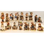 Sixteen Hummel figures including Chick Girl, Apple Tree boy and girl, Little Goat Herder etc