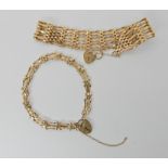 A 9ct gold gate bracelet, length 18cm, together with a smaller example length 16cm, combined