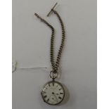 A silver pocket watch by Samuel Clarke, Cookstown on silver Albert chain Condition Report: Available