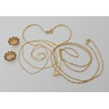 A pair of 9ct cameo stud earring, a 9ct rope chain length 50cm, a 9ct fine curb chain length 46cm