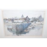 *WITHDRAWN* DAVID T ROSE Harbour scene, signed, watercolour, 27 x 38cm and PETER BLAKE print, (2)