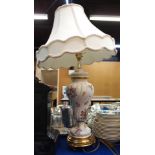 A Louis Nichole for Franklin Mint ceramic and gilt metal floral decorated table lamp, 42cm high