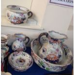 A Mason's Ironstone washset comprising washbowl and ewer, soap dish, chamber pot and smaller jug