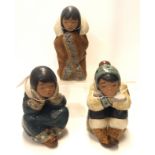 Three Lladro gres figures including Pensive Boy, no 2159, Pensive Girl no 2158, designed by