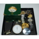 A white-metal cased stop watch and a collection of other pocket and wrist watches Condition