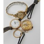Three 9ct cased ladies vintage watches and a gem set eternity ring size K1/2 Condition Report: