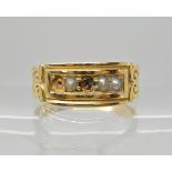 An 18ct gold pearl set ring (af) dated Birmingham 1880, size Q, weight 4.8gms Condition Report:
