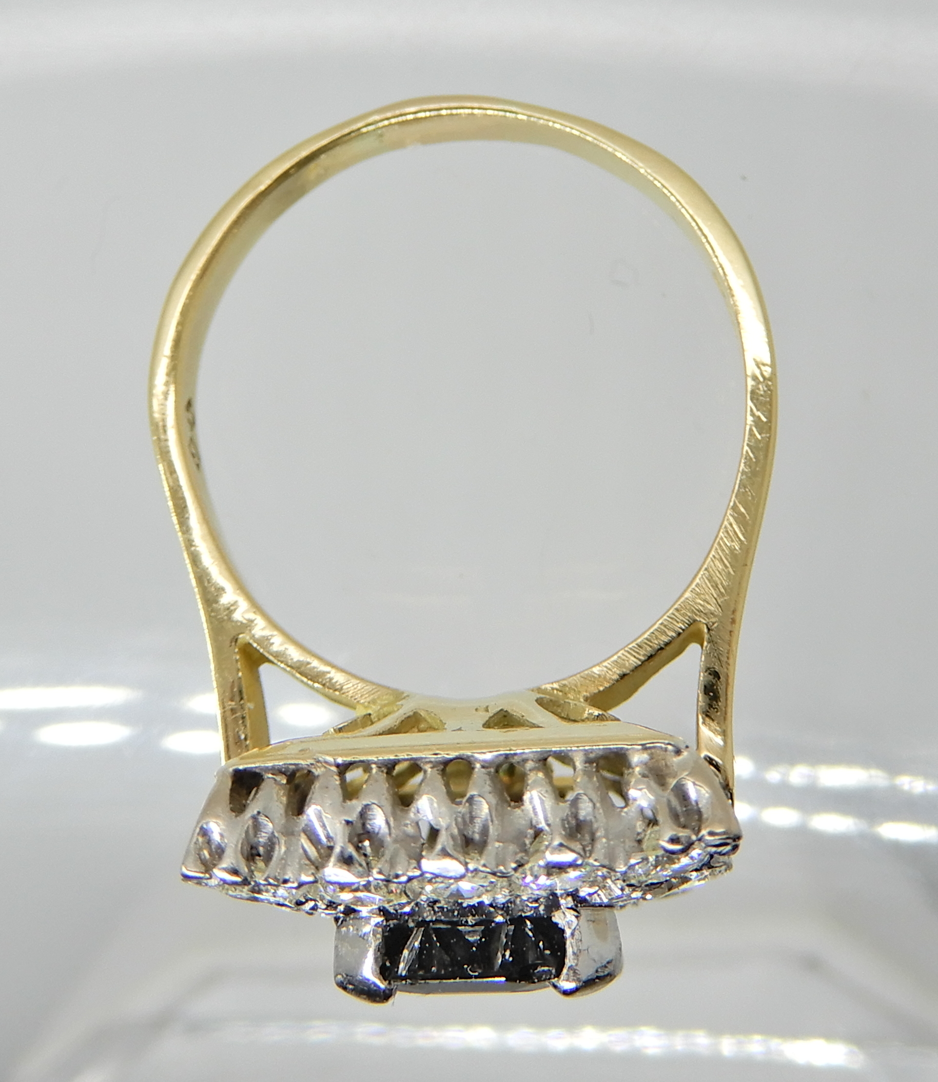 An 18ct gold sapphire and diamond oblong cluster ring, sapphire approx 10.5mm x 6.5cm x 3.7cm, - Image 4 of 4