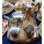 A Picquot Ware four piece tea service on tray (5) Condition Report: Available upon request