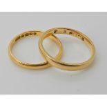 An 18ct gold wedding ring size M, weight 3gms and a 22ct gold wedding ring size M, weight 2.4gms