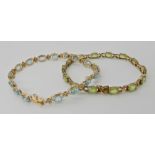 A 9ct peridot bracelet length 18cm and a blue topaz bracelet length 20.5cm, weight for both together