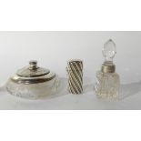 A lot comprising a silver scent bottle by Sampson Mordan & Co., London 1892, a silver mounted