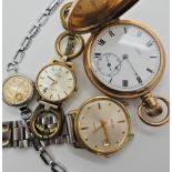 A gold plated ladies Omega Geneve, a gold plated Waltmark pocket watch and other watches Condition