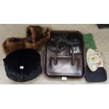 Assorted ladies evening bags, a fur hand muff, and a fur stole Condition Report: Available upon