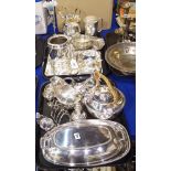 A tray lot of EP - kettle, epergne, swing handled basket Condition Report: Available upon request