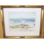 JAMES CAW Coastal landscape, watercolour, 27 x 36cm and fishing boats in a harbour, watercolour,