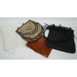 Four vintage ladies evening bags, ladies long gloves and two hand fans Condition Report: Available