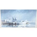 DUNCAN MUNRO Naval vessels on The Clyde, signed, watercolour, 29 x 56cm Condition Report: