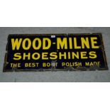 An enamel Wood-Milne Shoe Shine advertising sign, 38cm x 91cm Condition Report: Available upon
