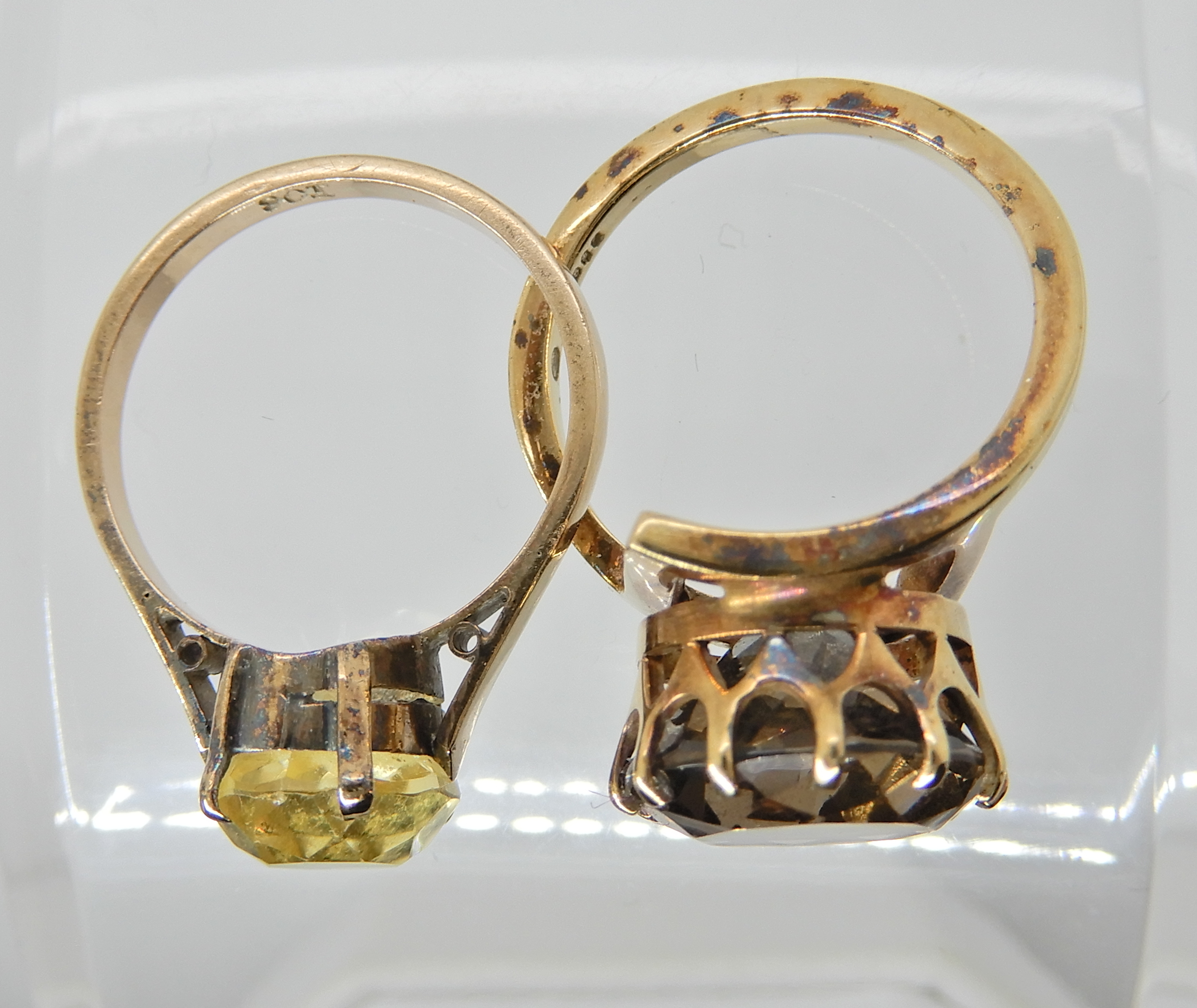 A 9ct gold retro smoky quartz ring size L1/2 and a 9ct gold citrine ring size N, weight 6.9gms - Image 2 of 3