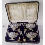 A cased set of four silver salts by Henry Matthews, Birmingham 1876, 183gms Condition Report: