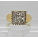 A 9ct gold princess and brilliant cut diamond ring, set with estimated approx 1ct of diamonds,