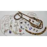 A large white metal Ankh pendant and a collection of silver gem set jewellery and other items