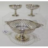 A pierced silver dish with ribbon and wreath handles by Walker & Hall, Birmingham hallmark, 9cm