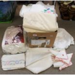 Assorted table linen, crochet lace covers, embroideries etc Condition Report: condition report not