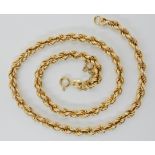 An 18ct gold rope chain, length 41.5cm, weight 18.9gms Condition Report: Of hollow construction.