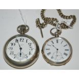 A silver cased pocket watch and an Elgin white-metal pocket watch Condition Report: Available upon