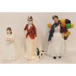 Three Royal Doulton figures including Birthday Girl, Sarah and Biddy Penny Farthing Condition