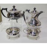 A four piece silver tea service by Henry Atkins, Sheffield 1922 (one dent in hot water pot), 1559gms
