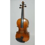 An early two-piece back violin, 35cm, two bows in modern case Condition Report: Available upon