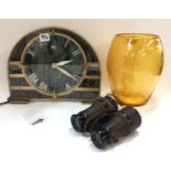 A Whitefriars amber bubble glass vase, 18.7cm high, a vintage Smith Sectric mantel clock, with green