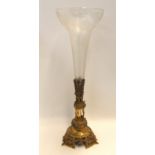 A gilded epergne, with acid etched glass flute, 39cm high Condition Report: Slight losses to metal