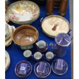 A W & R Carlton Ware purple lustre coffee set comprising; coffee pot, milk jug, sugar bowl, six cups
