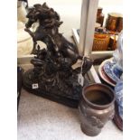 A Spelter Marli horse and a bronzed vase Condition Report: condition report not available on this