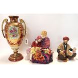 Two Royal Doulton figures The Flower Sellers Children & Omar Khayyam and a Noritake two handled vase