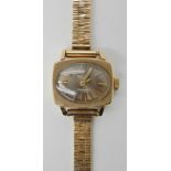 A 9ct gold ladies retro Rotary wristwatch, length 15cm, weight including mechanism 18.3gms Condition