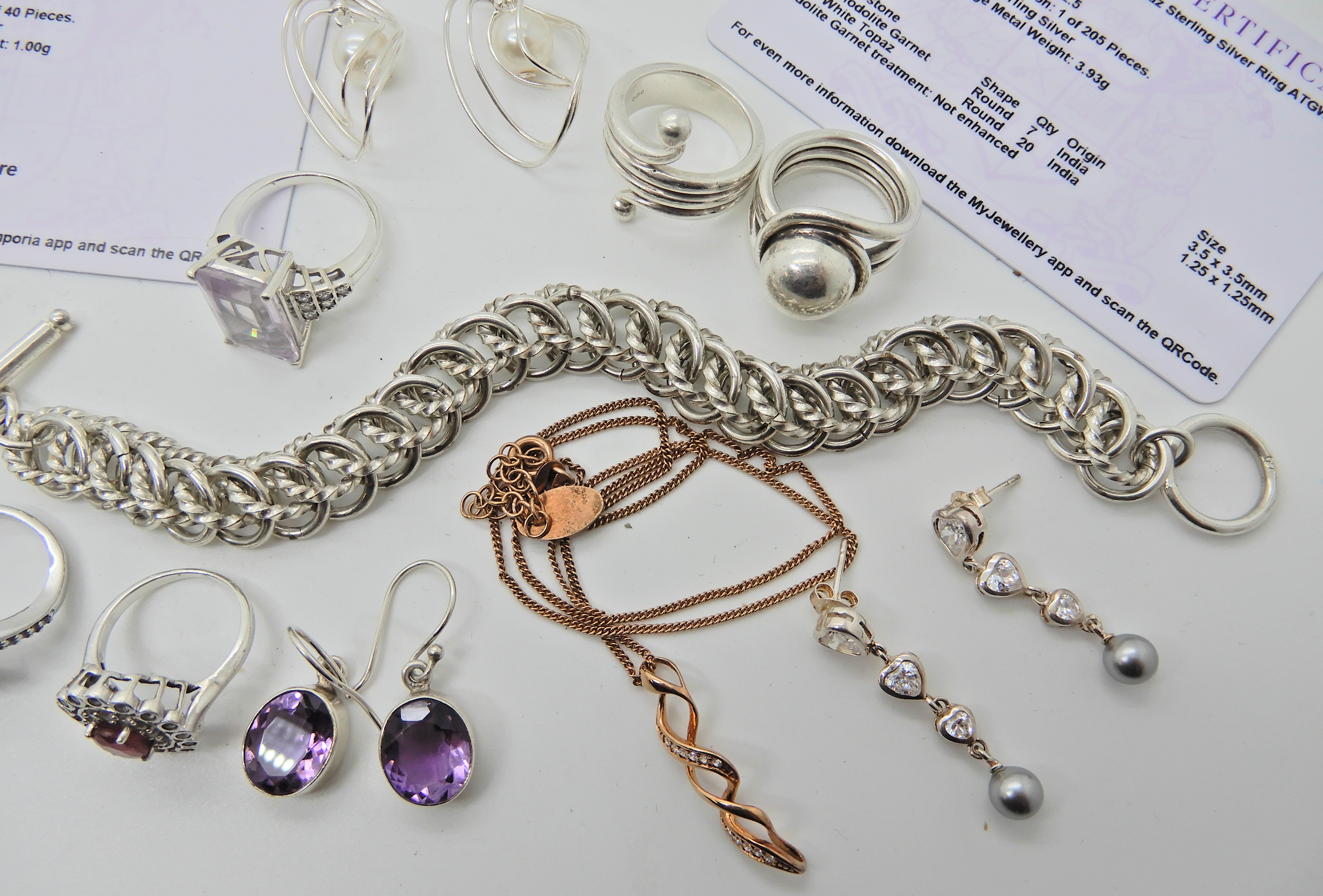 A collection of silver gem set jewellery to include amethyst items, with three Gemporia certificates - Image 3 of 6