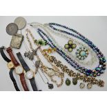 A bag full of vintage costume jewellery to include a Marcasite parrot brooch Condition Report: