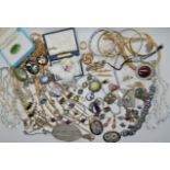 A white metal mesh purse and a collection of vintage costume jewellery Condition Report: Available