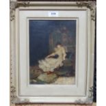 FRENCH SCHOOL Lady reclining in her boudoir, oil on panel, 26 x 18cm Condition Report: Available