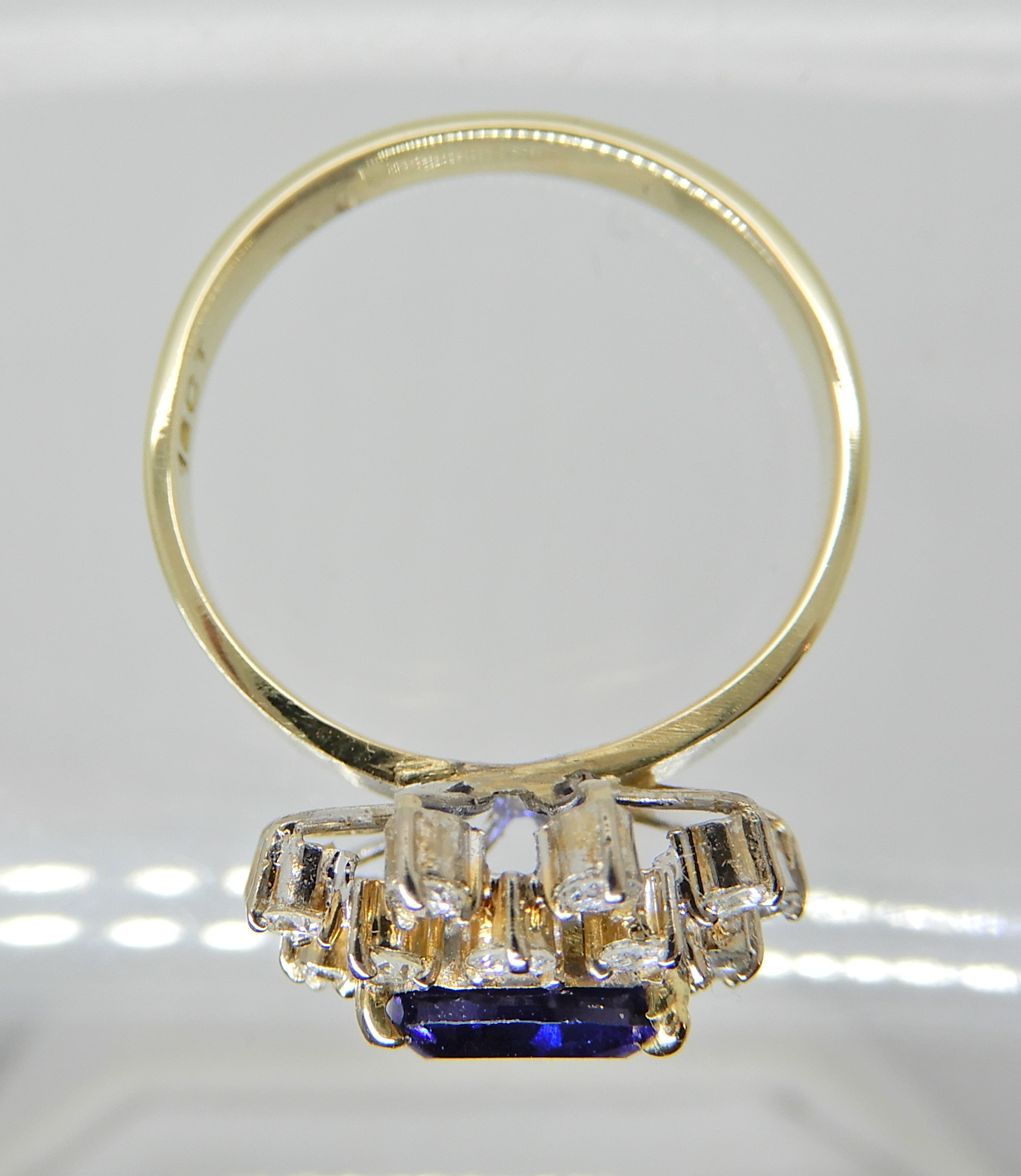 An 18ct gold faux sapphire and diamond cluster ring, head size 14.9mm x 13.8mm, size M, weight 4. - Image 2 of 3