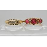An 18ct gold five stone diamond ring (one diamond missing) dated 1905, finger size Q and an 18ct red