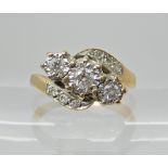 A 9ct gold three stone diamond ring of estimated approx 0.25cts, size M1/2, weight 3.2gms