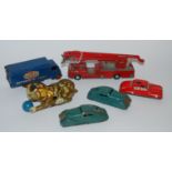 A box of various Corgi Major, Dinky and other models, a Mar Toys clockwork cat, etc Condition