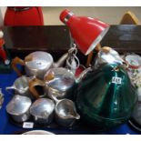 A Daydream Production (Australia) pear shaped ice bucket, Picquotware teawares and a red desk lamp